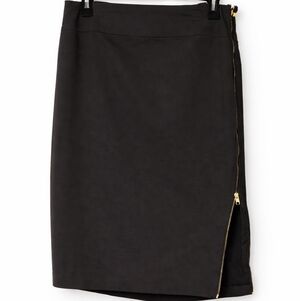 Express Elegant Olive Green Pencil Skirt with Gold Accent